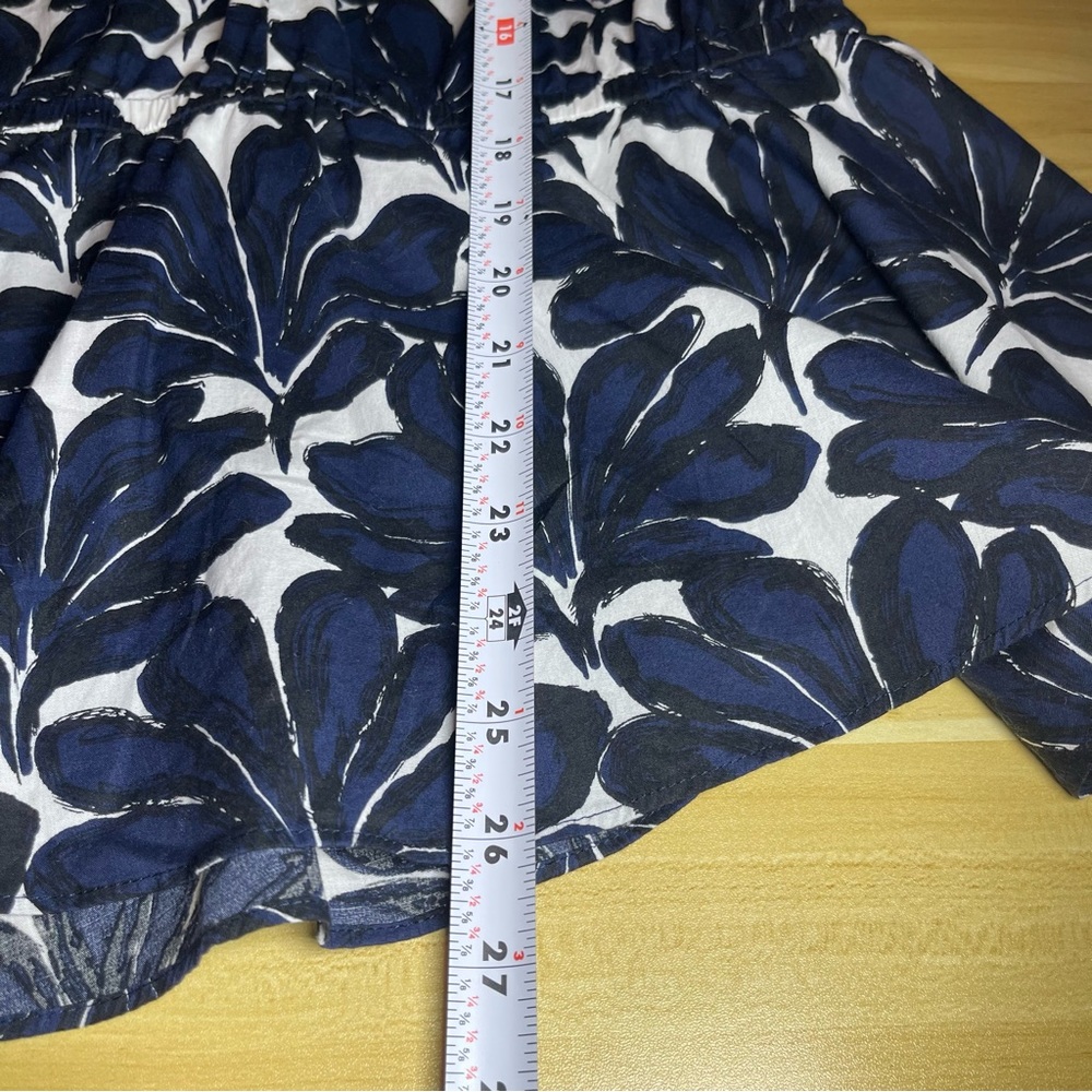DONNA KARAN NEW YORK V-NECK PRINTED PEPLUM BLUE BLOUSE size Large - Picture 9 of 12